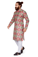 Load image into Gallery viewer, Ajay Arvindbhai Khatri Men&#39;s Poli Dupion  Printed Kurta Red Color
