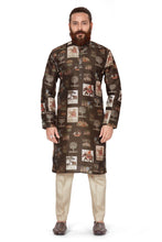 Load image into Gallery viewer, Ajay Arvindbhai Khatri Men&#39;s Poli Dupion  Printed Kurta Mehandi Color
