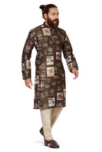 Load image into Gallery viewer, Ajay Arvindbhai Khatri Men&#39;s Poli Dupion  Printed Kurta Mehandi Color
