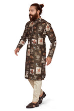 Load image into Gallery viewer, Ajay Arvindbhai Khatri Men&#39;s Poli Dupion  Printed Kurta Mehandi Color
