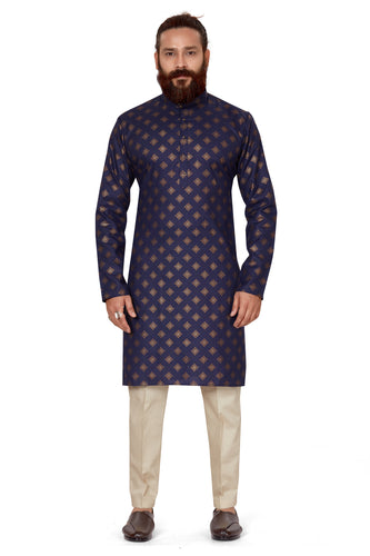 mens cotton printed blue colour kurta