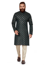 Load image into Gallery viewer, mens cotton printed dark green colour kurta

