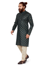 Load image into Gallery viewer, mens cotton printed dark green colour kurta

