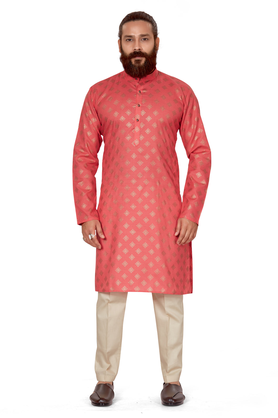 Ajay Arvindbhai Khatri Men's Cotton Printed Fabric Kurta Dark Pink