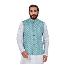 Load image into Gallery viewer, Ajay Arvindbhai Khatri Men&#39;s Regular Nehru Jacket Light Blue

