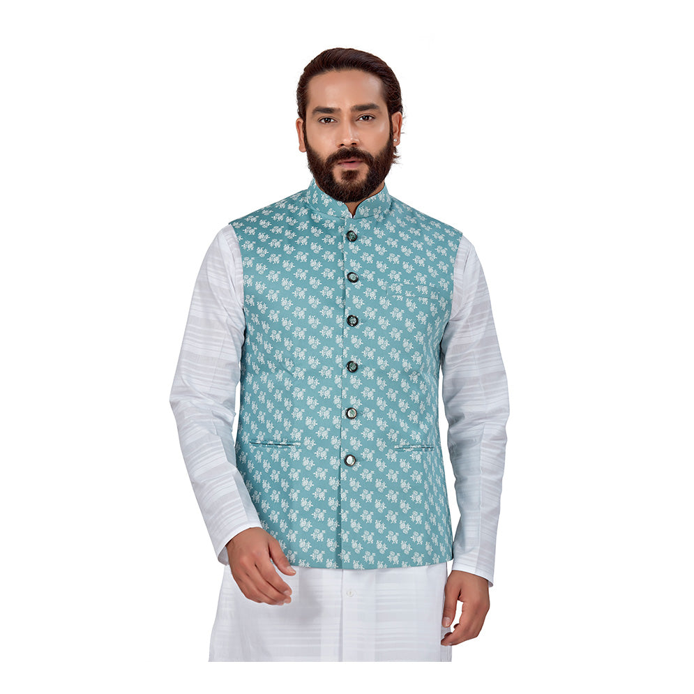 Ajay Arvindbhai Khatri Men's Regular Nehru Jacket Light Blue