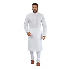 Load image into Gallery viewer, Ajay Arvindbhai Khatri Men&#39;s Pure Cotton Regular Lucknowi Chikan kurta White Colour

