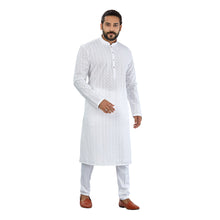 Load image into Gallery viewer, Ajay Arvindbhai Khatri Men&#39;s Pure Cotton Regular Lucknowi Chikan kurta White Colour
