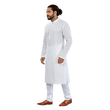 Load image into Gallery viewer, Ajay Arvindbhai Khatri Men&#39;s Pure Cotton Regular Lucknowi Chikan kurta White Colour
