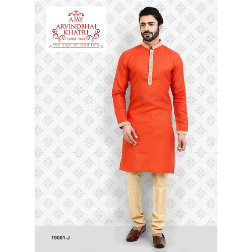 mens orange color kurta pajama set
