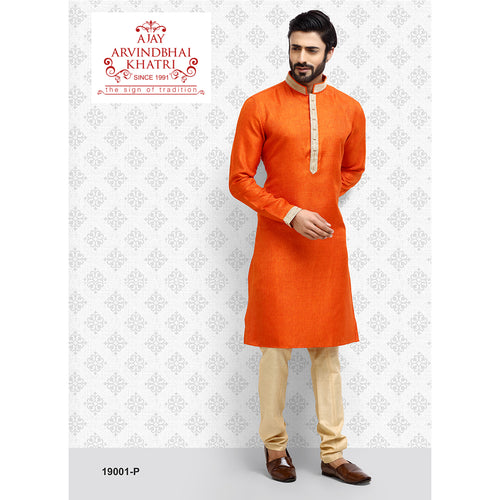 mens orange color kurta pajama set