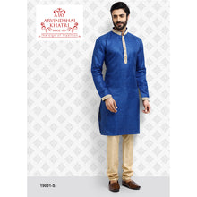 Load image into Gallery viewer, Ajay Arvindbhai Khatri Men&#39;s Neck Work Navy Blue Color Kurta with Pyjama Set
