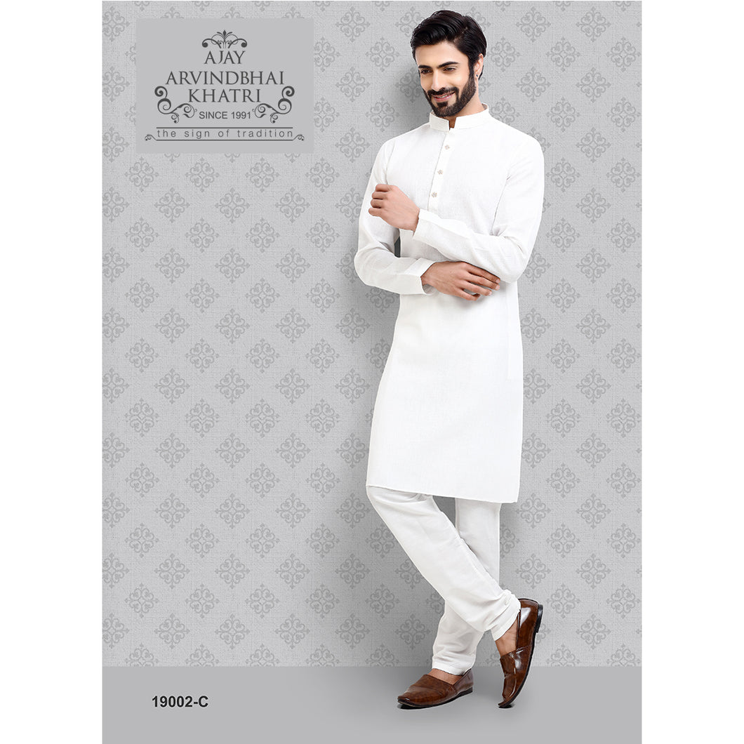 Ajay Arvindbhai Khatri Men's Off White Colour Kurta & White Pyjama Set