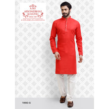 Load image into Gallery viewer, Ajay Arvindbhai Khatri Men&#39;s Tomato Colour Kurta &amp; White Pyjama Set
