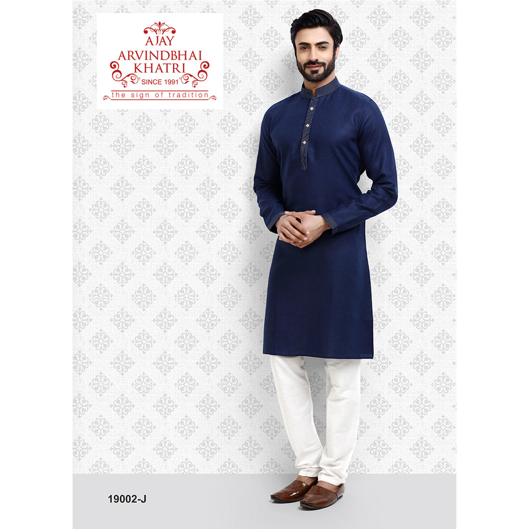 mens navy blue color kurta pajama set