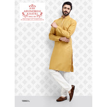 Load image into Gallery viewer, Ajay Arvindbhai Khatri Men&#39;s Light Khaki Colour Kurta &amp; White Pyjama Set
