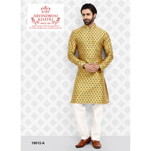Load image into Gallery viewer, Ajay Arvindbhai Khatri Men&#39;s Yellow Print Kurta &amp; Pyjama Set
