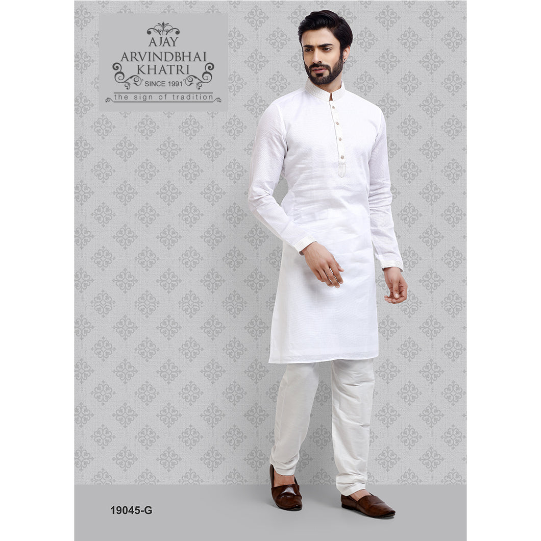 Ajay Arvindbhai Khatri Men's White Colour Kurta & White Pyjama Set
