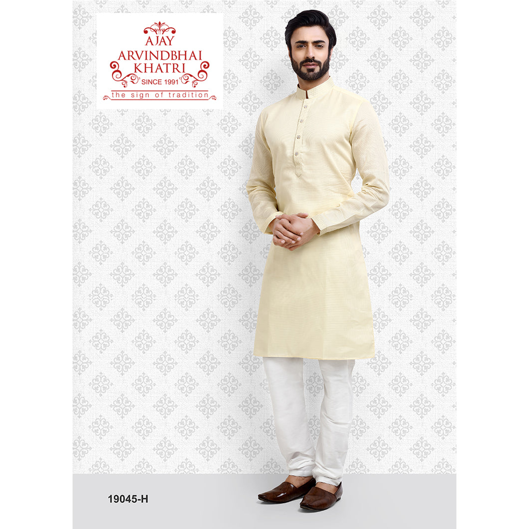 Ajay Arvindbhai Khatri Men's Cream Colour Kurta & White Pyjama Set