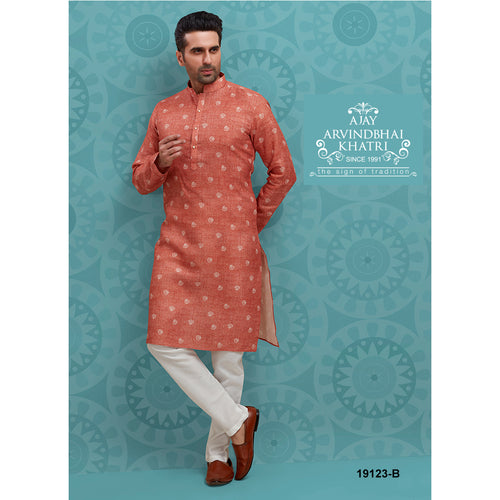 mens red color cotton kurta pajama set