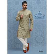 Load image into Gallery viewer, mens pista green colour printed kurta pajama set
