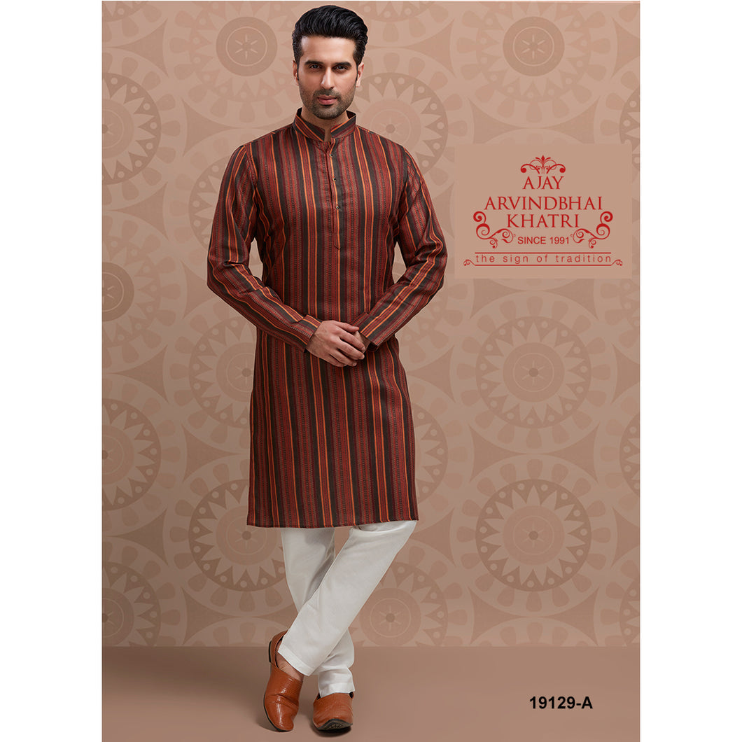 Ajay Arvindbhai Khatri Men's Buti Brown Color Cotton Kurta with Pyjama Set