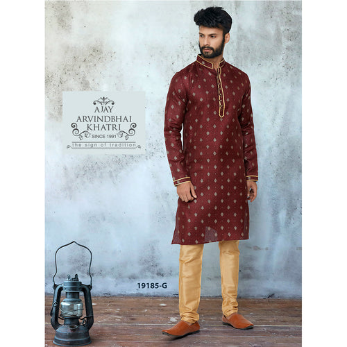 mens maroon color kurta pajama set
