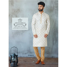 Load image into Gallery viewer, Ajay Arvindbhai Khatri Men&#39;s Plain Buti Cream Color Cotton Kurta with Pyjama Set
