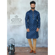 Load image into Gallery viewer, Ajay Arvindbhai Khatri Men&#39;s Plain Buti Navy Blue Color Cotton Kurta with Pyjama Set
