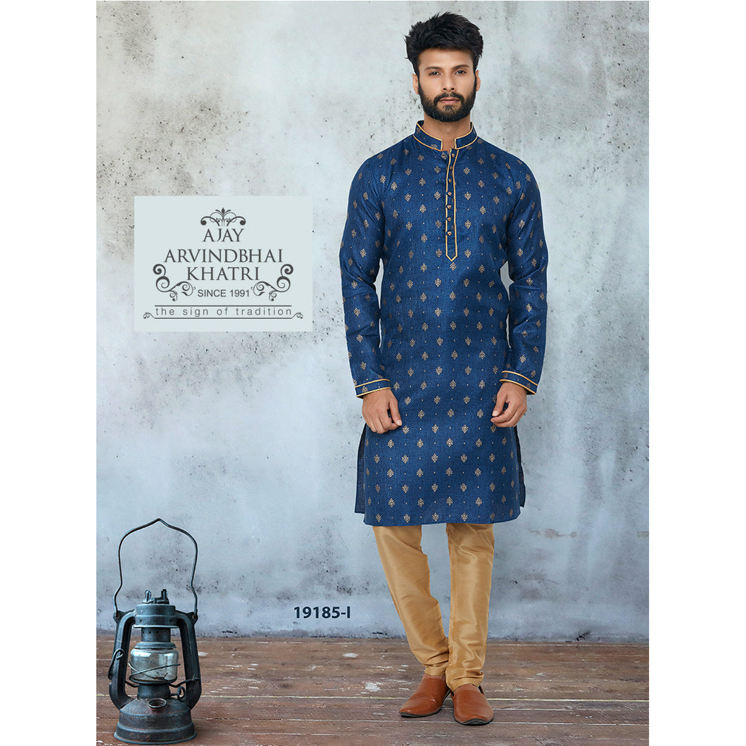 mens navy blue color kurta pajama set