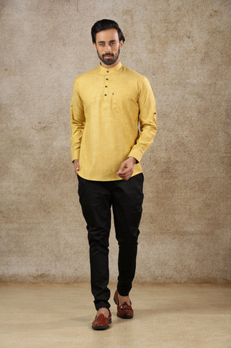 mens yellow gold color cotton short kurta