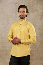 Load image into Gallery viewer, Ajay Arvindbhai Khatri Men&#39;s Gold Full Sleeve Cotton Short Kurta With Pocket
