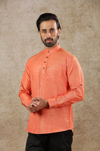 Load image into Gallery viewer, Ajay Arvindbhai Khatri Men&#39;s Caret Full Sleeve Cotton Short Kurta With Pocket
