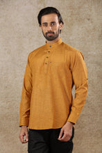 Load image into Gallery viewer, mens mustard color cotton short kurta
