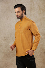 Load image into Gallery viewer, mens mustard color cotton short kurta
