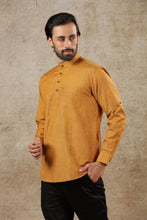 Load image into Gallery viewer, mens mustard color cotton short kurta
