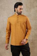 Load image into Gallery viewer, mens mustard color cotton short kurta
