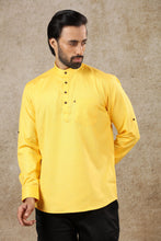 Load image into Gallery viewer, Ajay Arvindbhai Khatri Men&#39;s Yellow Full Sleeve Cotton Short Kurta With Pocket
