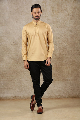 mens khaki color cotton short kurta