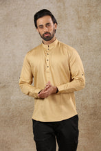Load image into Gallery viewer, Ajay Arvindbhai Khatri Men&#39;s Khaki Full Sleeve Cotton Short Kurta
