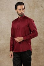 Load image into Gallery viewer, mens maroon color cotton short kurta
