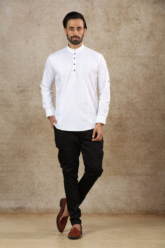 mens white color cotton short kurta