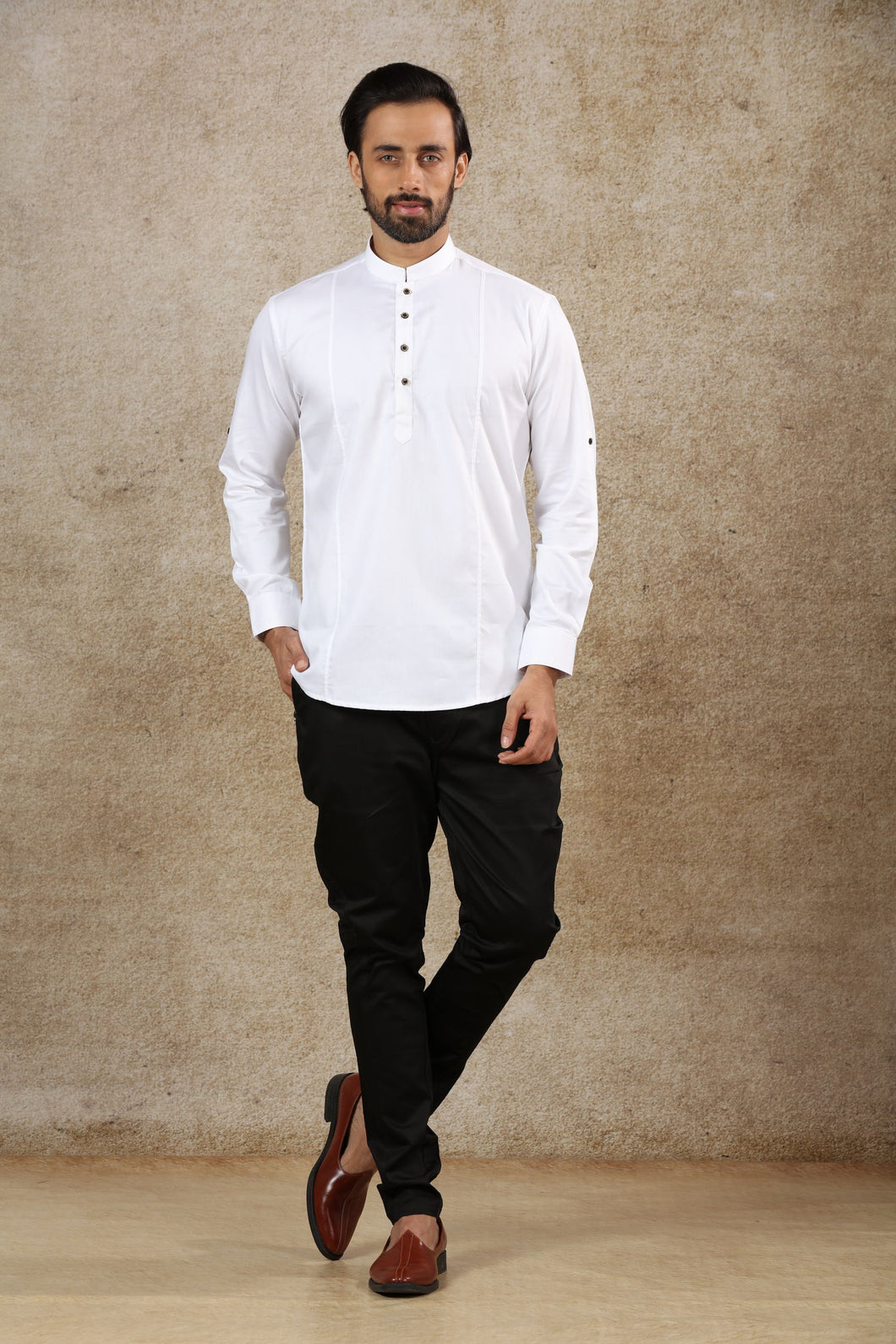 Ajay Arvindbhai Khatri Men's White Full Sleeve Cotton Short Kurta