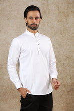 Load image into Gallery viewer, Ajay Arvindbhai Khatri Men&#39;s White Full Sleeve Cotton Short Kurta
