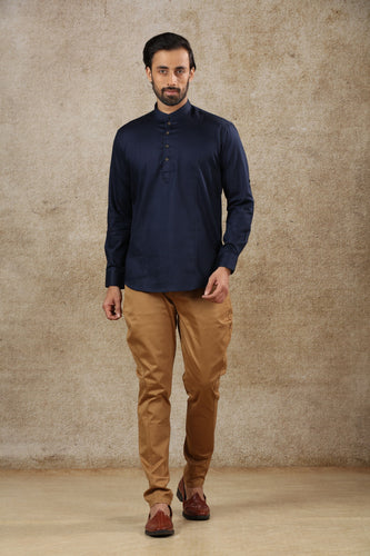 mens navy blue color cotton short kurta