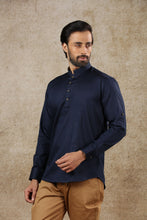 Load image into Gallery viewer, mens navy blue color cotton short kurta
