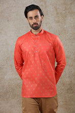 Load image into Gallery viewer, mens orange color cotton short kurta

