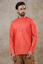 Load image into Gallery viewer, Ajay Arvindbhai Khatri Men&#39;s Orange Full Sleeve Printed Cotton Short Kurta With Pocket
