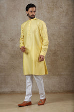 Load image into Gallery viewer, Ajay Arvindbhai Khatri Men&#39;s Yellow Colour Kurta &amp; White Color Pyjama Set
