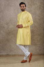 Load image into Gallery viewer, mens light yellow color kurta pajama set
